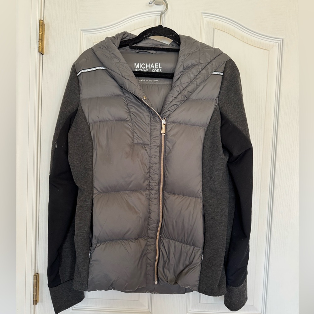 Michael Kors Two-Tone Gray Puffer Jacket Size Large
